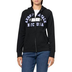imageAEROPOSTALE Womens Knit Arch Zip Front Fleece HoodieDark Black