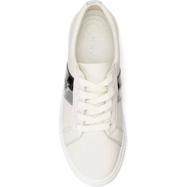 LAUREN Ralph Lauren Womens Janson Sneaker Ballet FlatSoft WhitePolished SilverBlack