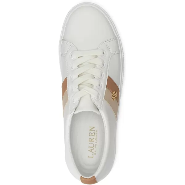 LAUREN Ralph Lauren Womens Janson Sneakers Ballet FlatSnow WhiteExplorer SandBuff