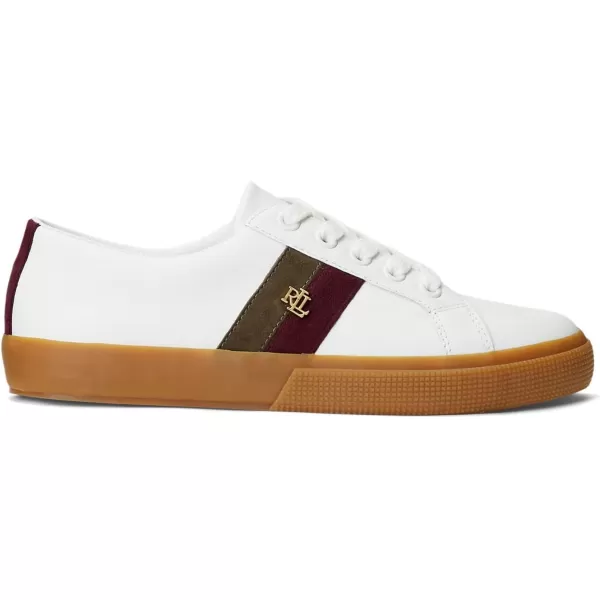 Lauren Ralph Lauren Janson II Leather ampamp Webbed SneakerSnow WhiteVintage BurgundyBotanic Green