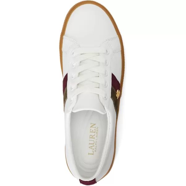 Lauren Ralph Lauren Janson II Leather ampamp Webbed SneakerSnow WhiteVintage BurgundyBotanic Green