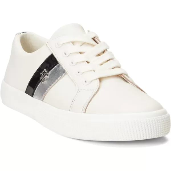 LAUREN Ralph Lauren Womens Janson Sneaker Ballet FlatSoft WhitePolished SilverBlack