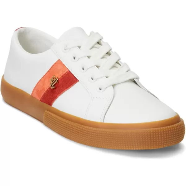 Lauren Ralph Lauren Janson II Leather ampamp Webbed SneakerSnow WhiteRed SunstoneCayenne Orange