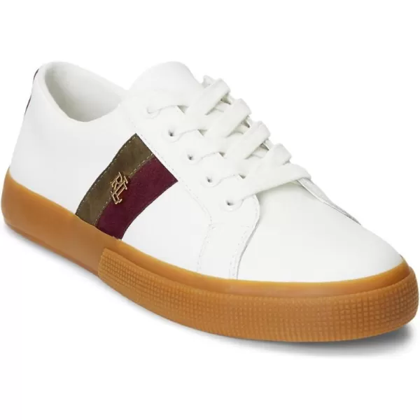 Lauren Ralph Lauren Janson II Leather ampamp Webbed SneakerSnow WhiteVintage BurgundyBotanic Green