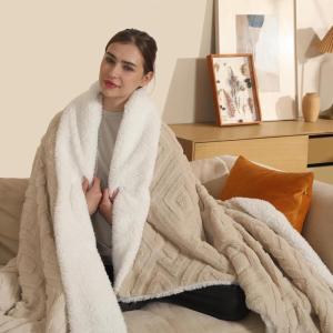 imageElectric Blanket Queen Size Heated Blanket with 5 Heat Settings ampamp 10 Timer Settings Super Soft Cozy Sherpa Blanket with Fast Heating for Home Office Use 84 x 90 Inches BeigeLight Khaki