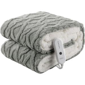 imageElectric Blanket Queen Size Heated Blanket with 5 Heat Settings ampamp 10 Timer Settings Super Soft Cozy Sherpa Blanket with Fast Heating for Home Office Use 84 x 90 Inches BeigeGray