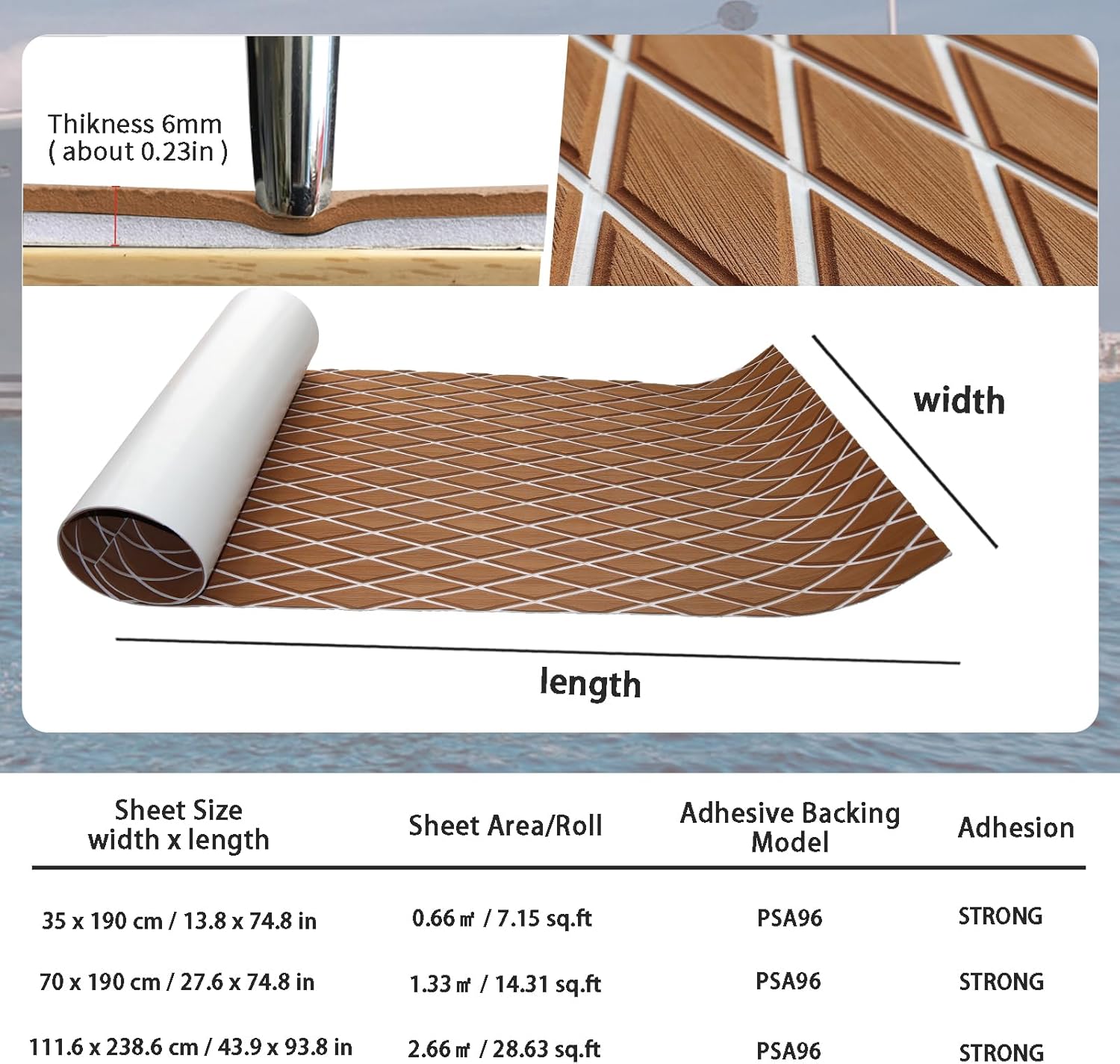 imageKXKZREN EVA Foam Boat Flooring Decking Sheet 6mm Thick Diamond AntiSlip Marine Flooring Mat Self Adhesive Deck Pad for Bass Boat Yacht Motorboat RV Cooler Tops 748quotx276quot  938quotx439quotBrown With White Diamond Seam Lines