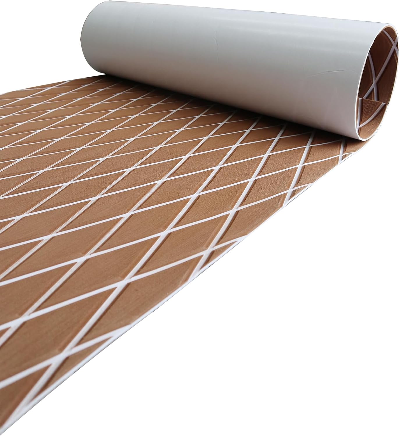 imageKXKZREN EVA Foam Boat Flooring Decking Sheet 6mm Thick Diamond AntiSlip Marine Flooring Mat Self Adhesive Deck Pad for Bass Boat Yacht Motorboat RV Cooler Tops 748quotx276quot  938quotx439quotBrown With White Diamond Seam Lines