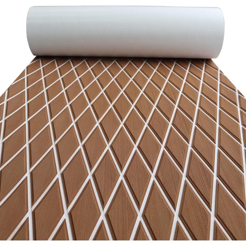 imageKXKZREN EVA Foam Boat Flooring Decking Sheet 6mm Thick Diamond AntiSlip Marine Flooring Mat Self Adhesive Deck Pad for Bass Boat Yacht Motorboat RV Cooler Tops 748quotx276quot  938quotx439quotBrown With White Diamond Seam Lines