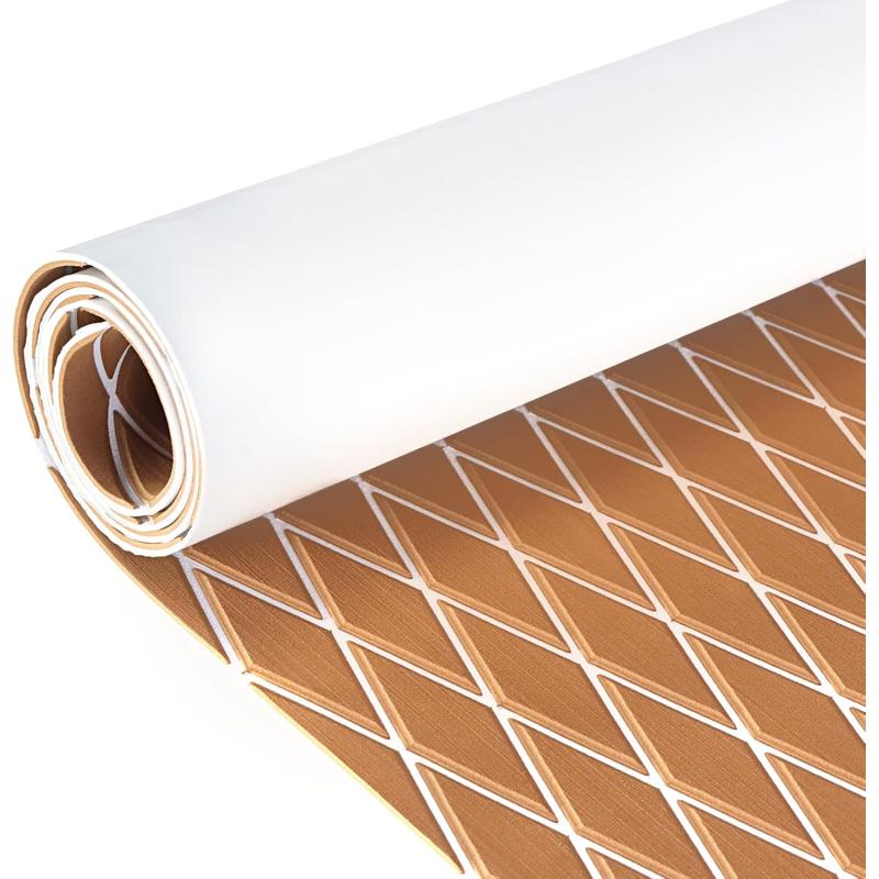 imageKXKZREN EVA Foam Boat Flooring Decking Sheet 6mm Thick Diamond AntiSlip Marine Flooring Mat Self Adhesive Deck Pad for Bass Boat Yacht Motorboat RV Cooler Tops 748quotx276quot  938quotx439quotBrown with White Seam  Matchable Diamond 
