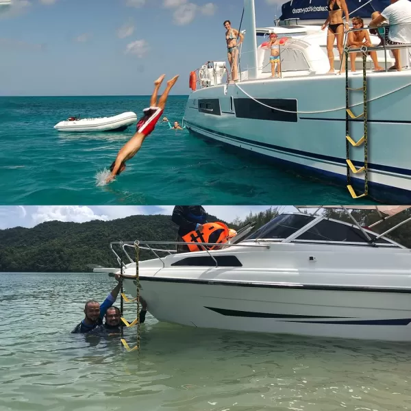 imageKXKZREN Boat Ladder Portable Rope Boarding Ladder Swim Ladder for Boat Pontoon Kayak Motorboat Canoeing Sailboat Outdoor Climbing Ladders 3 step 4 step 5 step Available