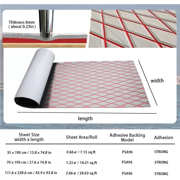 imageKXKZREN EVA Foam Boat Flooring Decking Sheet 6mm Thick Diamond AntiSlip Marine Flooring Mat Self Adhesive Deck Pad for Bass Boat Yacht Motorboat RV Cooler Tops 748quotx276quot  938quotx439quotGrey With Red Diamond Seam Lines