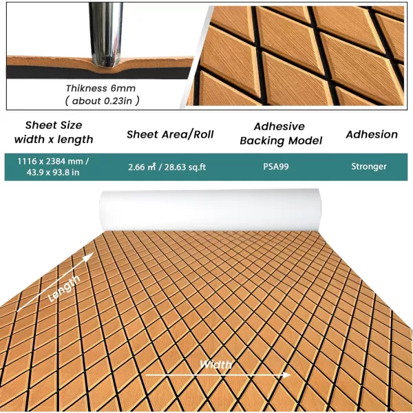 imageKXKZREN EVA Foam Boat Flooring Decking Sheet 6mm Thick Diamond AntiSlip Marine Flooring Mat Self Adhesive Deck Pad for Bass Boat Yacht Motorboat RV Cooler Tops 748quotx276quot  938quotx439quotBrown with Black Seam  Matchable Diamond 