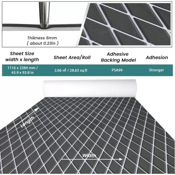 imageKXKZREN EVA Foam Boat Flooring Decking Sheet 6mm Thick Diamond AntiSlip Marine Flooring Mat Self Adhesive Deck Pad for Bass Boat Yacht Motorboat RV Cooler Tops 748quotx276quot  938quotx439quotDark Grey with White Seam  Matchable Diamond 