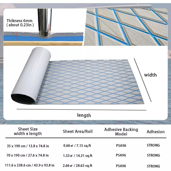 imageKXKZREN EVA Foam Boat Flooring Decking Sheet 6mm Thick Diamond AntiSlip Marine Flooring Mat Self Adhesive Deck Pad for Bass Boat Yacht Motorboat RV Cooler Tops 748quotx276quot  938quotx439quotGrey With Blue Diamond Seam Lines