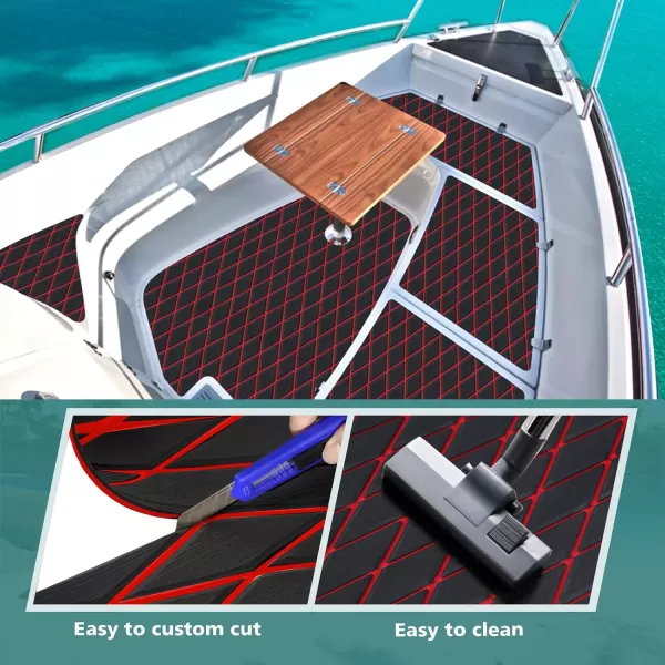 imageKXKZREN EVA Foam Boat Flooring Decking Sheet 6mm Thick Diamond AntiSlip Marine Flooring Mat Self Adhesive Deck Pad for Bass Boat Yacht Motorboat RV Cooler Tops 748quotx276quot  938quotx439quotBlack with Red Seam  Matchable Diamond 