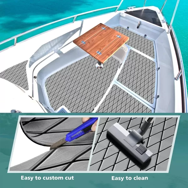 imageKXKZREN EVA Foam Boat Flooring Decking Sheet 6mm Thick Diamond AntiSlip Marine Flooring Mat Self Adhesive Deck Pad for Bass Boat Yacht Motorboat RV Cooler Tops 748quotx276quot  938quotx439quotGrey With Black Seam  Matchable Diamond 