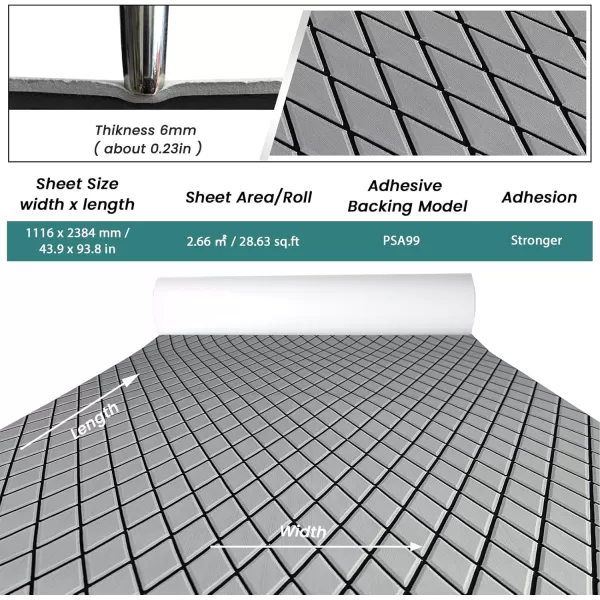 imageKXKZREN EVA Foam Boat Flooring Decking Sheet 6mm Thick Diamond AntiSlip Marine Flooring Mat Self Adhesive Deck Pad for Bass Boat Yacht Motorboat RV Cooler Tops 748quotx276quot  938quotx439quotGrey With Black Seam  Matchable Diamond 
