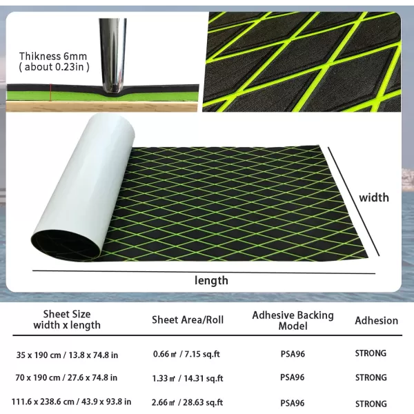 imageKXKZREN EVA Foam Boat Flooring Decking Sheet 6mm Thick Diamond AntiSlip Marine Flooring Mat Self Adhesive Deck Pad for Bass Boat Yacht Motorboat RV Cooler Tops 748quotx276quot  938quotx439quotBlack with Green Diamond Seam Lines