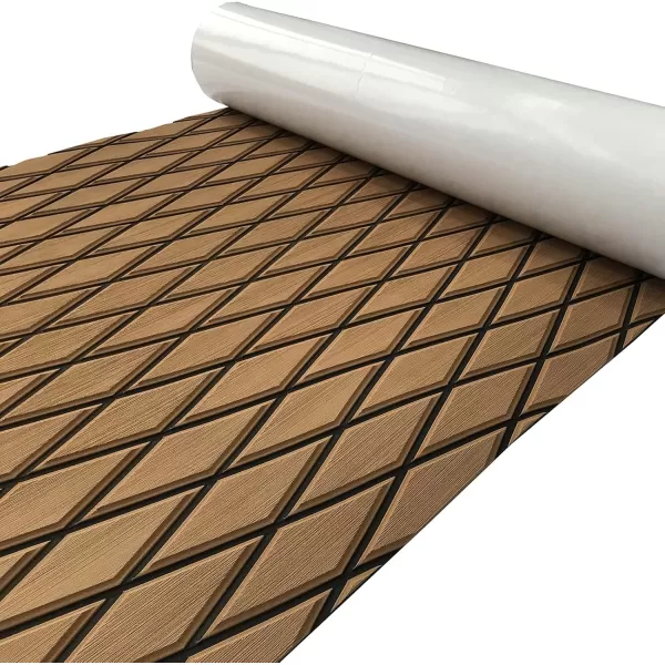 imageKXKZREN EVA Foam Boat Flooring Decking Sheet 6mm Thick Diamond AntiSlip Marine Flooring Mat Self Adhesive Deck Pad for Bass Boat Yacht Motorboat RV Cooler Tops 748quotx276quot  938quotx439quotBrown with Black Diamond Seam Lines