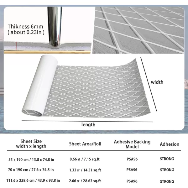 imageKXKZREN EVA Foam Boat Flooring Decking Sheet 6mm Thick Diamond AntiSlip Marine Flooring Mat Self Adhesive Deck Pad for Bass Boat Yacht Motorboat RV Cooler Tops 748quotx276quot  938quotx439quotGrey With White Diamond Seam Lines