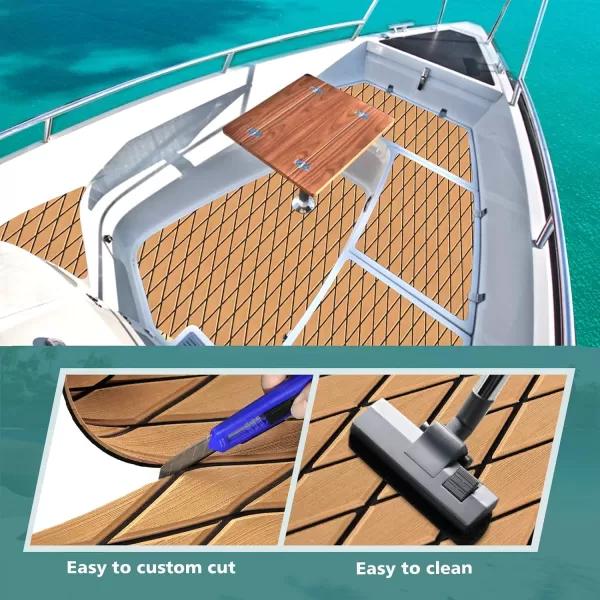 imageKXKZREN EVA Foam Boat Flooring Decking Sheet 6mm Thick Diamond AntiSlip Marine Flooring Mat Self Adhesive Deck Pad for Bass Boat Yacht Motorboat RV Cooler Tops 748quotx276quot  938quotx439quotBrown with Black Seam  Matchable Diamond 