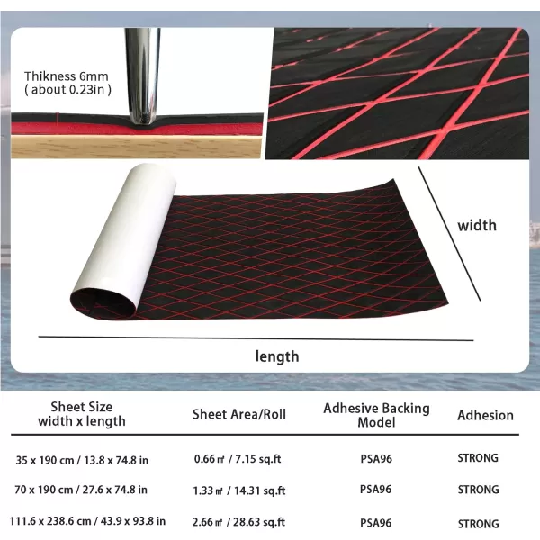 imageKXKZREN EVA Foam Boat Flooring Decking Sheet 6mm Thick Diamond AntiSlip Marine Flooring Mat Self Adhesive Deck Pad for Bass Boat Yacht Motorboat RV Cooler Tops 748quotx276quot  938quotx439quotBlack With Red Diamond Seam Lines