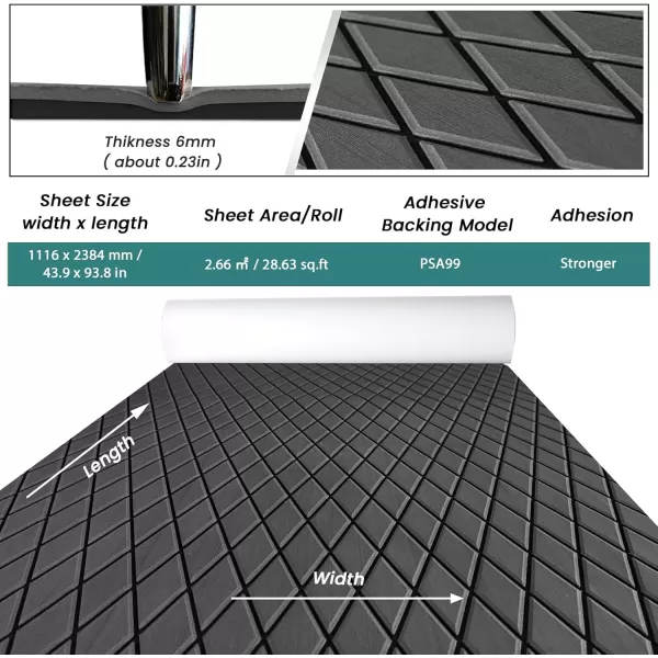 imageKXKZREN EVA Foam Boat Flooring Decking Sheet 6mm Thick Diamond AntiSlip Marine Flooring Mat Self Adhesive Deck Pad for Bass Boat Yacht Motorboat RV Cooler Tops 748quotx276quot  938quotx439quotDark Grey With Black Seam  Matchable Diamond 