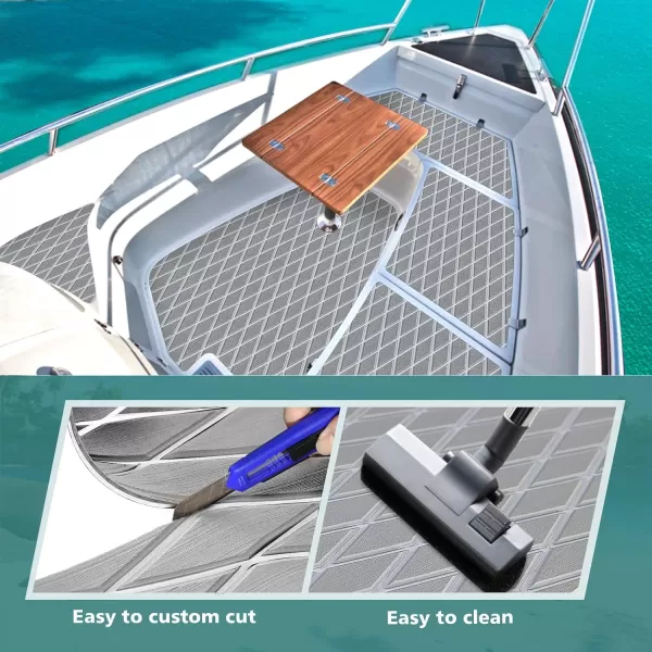 imageKXKZREN EVA Foam Boat Flooring Decking Sheet 6mm Thick Diamond AntiSlip Marine Flooring Mat Self Adhesive Deck Pad for Bass Boat Yacht Motorboat RV Cooler Tops 748quotx276quot  938quotx439quotGrey with White Seam  Matchable Diamond 