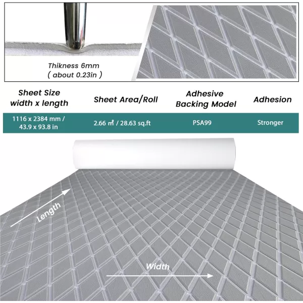 imageKXKZREN EVA Foam Boat Flooring Decking Sheet 6mm Thick Diamond AntiSlip Marine Flooring Mat Self Adhesive Deck Pad for Bass Boat Yacht Motorboat RV Cooler Tops 748quotx276quot  938quotx439quotGrey with White Seam  Matchable Diamond 