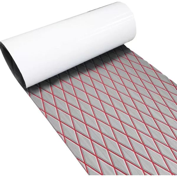 imageKXKZREN EVA Foam Boat Flooring Decking Sheet 6mm Thick Diamond AntiSlip Marine Flooring Mat Self Adhesive Deck Pad for Bass Boat Yacht Motorboat RV Cooler Tops 748quotx276quot  938quotx439quotGrey With Red Seam  Matchable Diamond 