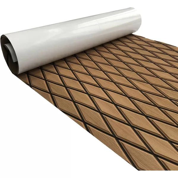 imageKXKZREN EVA Foam Boat Flooring Decking Sheet 6mm Thick Diamond AntiSlip Marine Flooring Mat Self Adhesive Deck Pad for Bass Boat Yacht Motorboat RV Cooler Tops 748quotx276quot  938quotx439quotBrown with Black Diamond Seam Lines