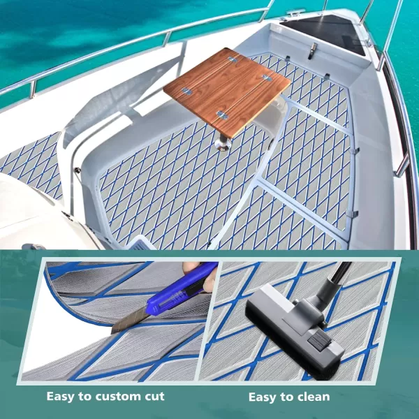 imageKXKZREN EVA Foam Boat Flooring Decking Sheet 6mm Thick Diamond AntiSlip Marine Flooring Mat Self Adhesive Deck Pad for Bass Boat Yacht Motorboat RV Cooler Tops 748quotx276quot  938quotx439quotGrey with Blue Seam  Matchable Diamond 