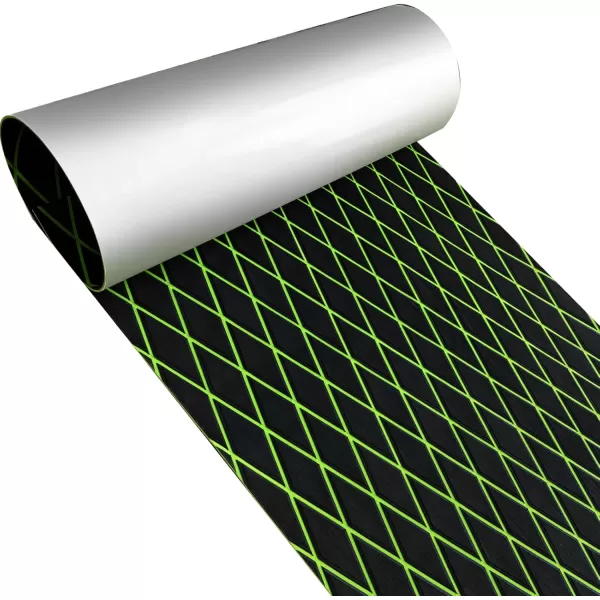 imageKXKZREN EVA Foam Boat Flooring Decking Sheet 6mm Thick Diamond AntiSlip Marine Flooring Mat Self Adhesive Deck Pad for Bass Boat Yacht Motorboat RV Cooler Tops 748quotx276quot  938quotx439quotBlack with Green Diamond Seam Lines