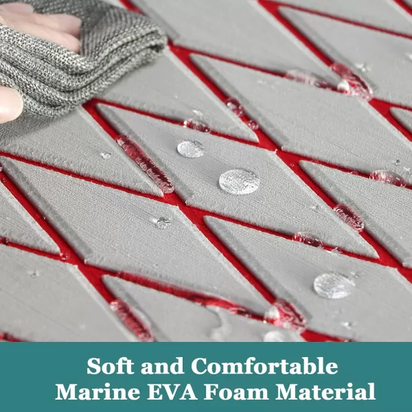 imageKXKZREN EVA Foam Boat Flooring Decking Sheet 6mm Thick Diamond AntiSlip Marine Flooring Mat Self Adhesive Deck Pad for Bass Boat Yacht Motorboat RV Cooler Tops 748quotx276quot  938quotx439quotGrey With Red Seam  Matchable Diamond 