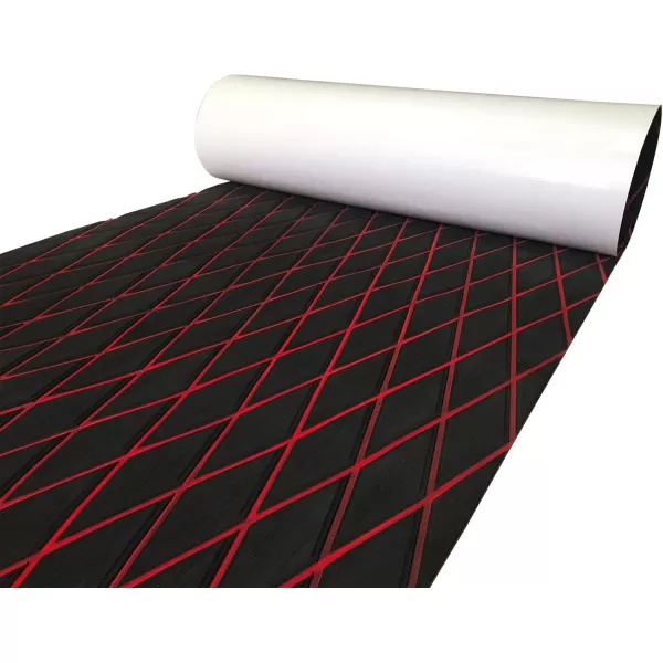 imageKXKZREN EVA Foam Boat Flooring Decking Sheet 6mm Thick Diamond AntiSlip Marine Flooring Mat Self Adhesive Deck Pad for Bass Boat Yacht Motorboat RV Cooler Tops 748quotx276quot  938quotx439quotBlack With Red Diamond Seam Lines