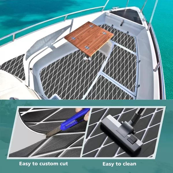 imageKXKZREN EVA Foam Boat Flooring Decking Sheet 6mm Thick Diamond AntiSlip Marine Flooring Mat Self Adhesive Deck Pad for Bass Boat Yacht Motorboat RV Cooler Tops 748quotx276quot  938quotx439quotDark Grey with White Seam  Matchable Diamond 