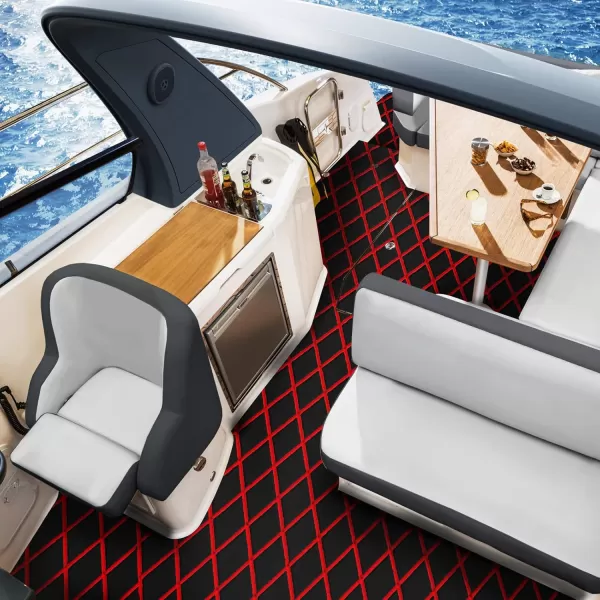 imageKXKZREN EVA Foam Boat Flooring Decking Sheet 6mm Thick Diamond AntiSlip Marine Flooring Mat Self Adhesive Deck Pad for Bass Boat Yacht Motorboat RV Cooler Tops 748quotx276quot  938quotx439quotBlack With Red Diamond Seam Lines