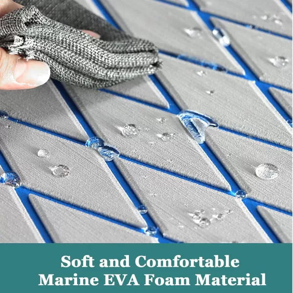 imageKXKZREN EVA Foam Boat Flooring Decking Sheet 6mm Thick Diamond AntiSlip Marine Flooring Mat Self Adhesive Deck Pad for Bass Boat Yacht Motorboat RV Cooler Tops 748quotx276quot  938quotx439quotGrey with Blue Seam  Matchable Diamond 