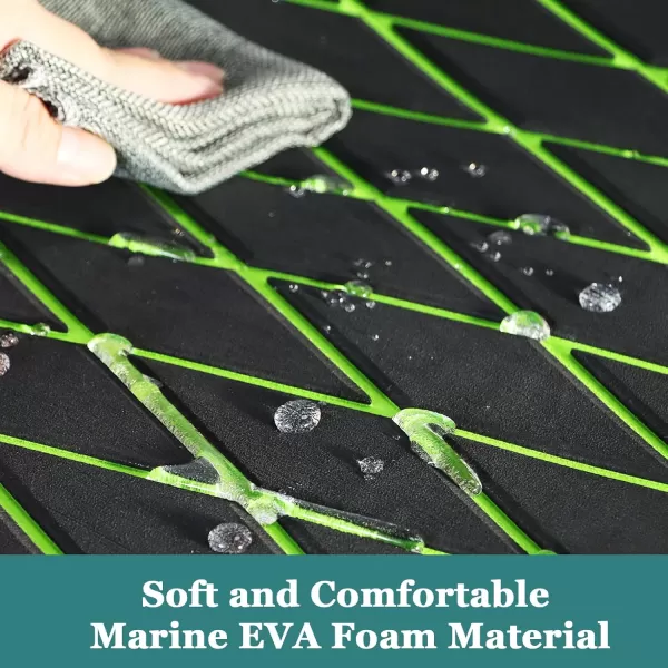 imageKXKZREN EVA Foam Boat Flooring Decking Sheet 6mm Thick Diamond AntiSlip Marine Flooring Mat Self Adhesive Deck Pad for Bass Boat Yacht Motorboat RV Cooler Tops 748quotx276quot  938quotx439quotBlack with Green Seam  Matchable Diamond 