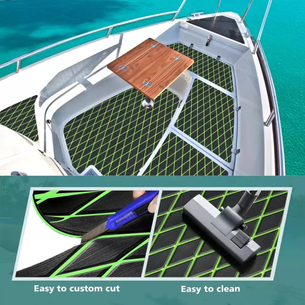 imageKXKZREN EVA Foam Boat Flooring Decking Sheet 6mm Thick Diamond AntiSlip Marine Flooring Mat Self Adhesive Deck Pad for Bass Boat Yacht Motorboat RV Cooler Tops 748quotx276quot  938quotx439quotBlack with Green Seam  Matchable Diamond 
