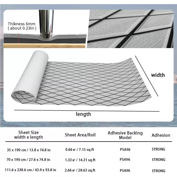 imageKXKZREN EVA Foam Boat Flooring Decking Sheet 6mm Thick Diamond AntiSlip Marine Flooring Mat Self Adhesive Deck Pad for Bass Boat Yacht Motorboat RV Cooler Tops 748quotx276quot  938quotx439quotGrey with Black Seam Lines
