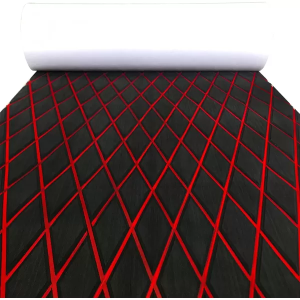 imageKXKZREN EVA Foam Boat Flooring Decking Sheet 6mm Thick Diamond AntiSlip Marine Flooring Mat Self Adhesive Deck Pad for Bass Boat Yacht Motorboat RV Cooler Tops 748quotx276quot  938quotx439quotBlack With Red Diamond Seam Lines