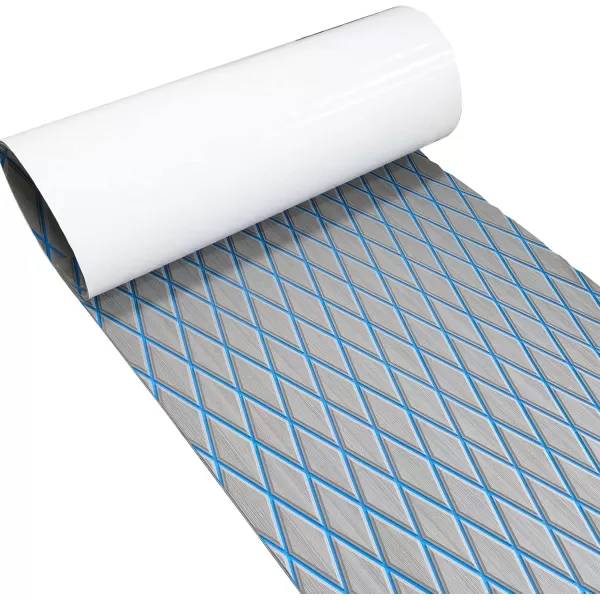 imageKXKZREN EVA Foam Boat Flooring Decking Sheet 6mm Thick Diamond AntiSlip Marine Flooring Mat Self Adhesive Deck Pad for Bass Boat Yacht Motorboat RV Cooler Tops 748quotx276quot  938quotx439quotGrey With Blue Diamond Seam Lines