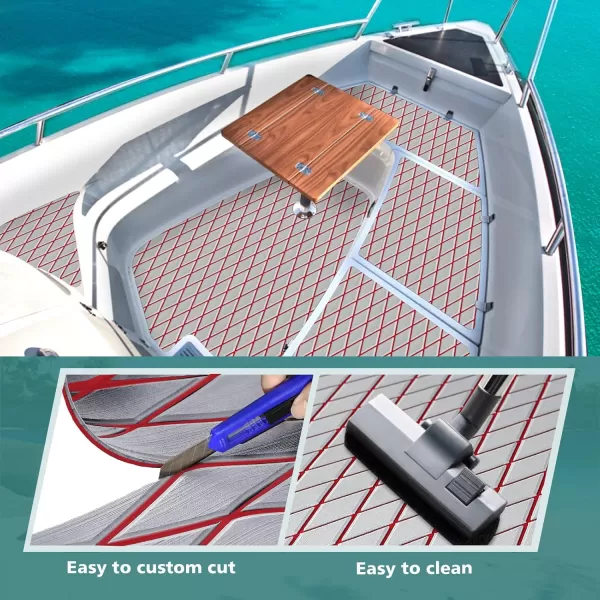 imageKXKZREN EVA Foam Boat Flooring Decking Sheet 6mm Thick Diamond AntiSlip Marine Flooring Mat Self Adhesive Deck Pad for Bass Boat Yacht Motorboat RV Cooler Tops 748quotx276quot  938quotx439quotGrey With Red Seam  Matchable Diamond 
