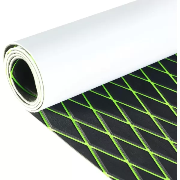 imageKXKZREN EVA Foam Boat Flooring Decking Sheet 6mm Thick Diamond AntiSlip Marine Flooring Mat Self Adhesive Deck Pad for Bass Boat Yacht Motorboat RV Cooler Tops 748quotx276quot  938quotx439quotBlack with Green Seam  Matchable Diamond 