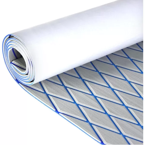 imageKXKZREN EVA Foam Boat Flooring Decking Sheet 6mm Thick Diamond AntiSlip Marine Flooring Mat Self Adhesive Deck Pad for Bass Boat Yacht Motorboat RV Cooler Tops 748quotx276quot  938quotx439quotGrey with Blue Seam  Matchable Diamond 