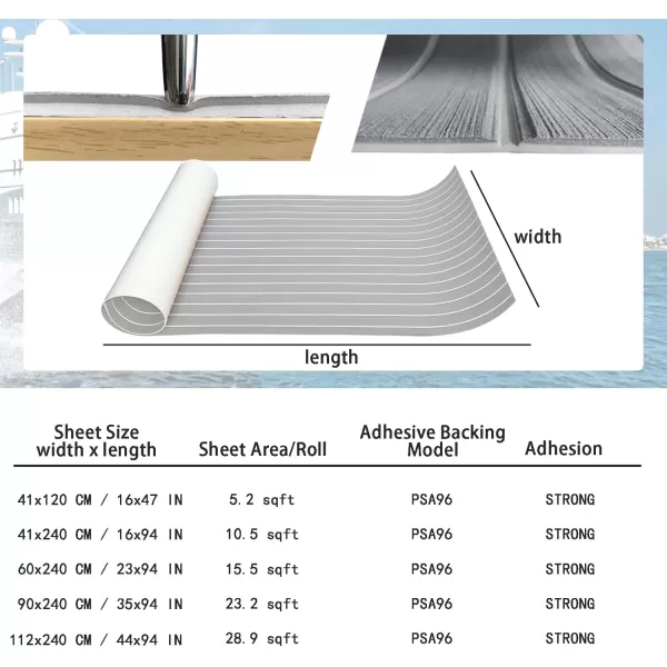 imageKXKZREN Boat Flooring EVA Foam Decking Sheet Faux Teak Marine Mat Marine Carpet Cooler Tops NonSlip SelfAdhesive Flooring for Motorboat RV Yacht Kayak Swim Platform 94quot x 47quot44quot35quot23quot16quotGrey With White Seam Lines