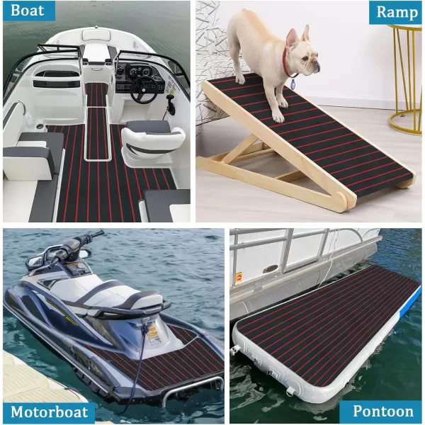 imageKXKZREN Boat Flooring EVA Foam Decking Sheet Faux Teak Marine Mat Marine Carpet Cooler Tops NonSlip SelfAdhesive Flooring for Motorboat RV Yacht Kayak Swim Platform 94quot x 47quot44quot35quot23quot16quotBlack With Red Seam Lines