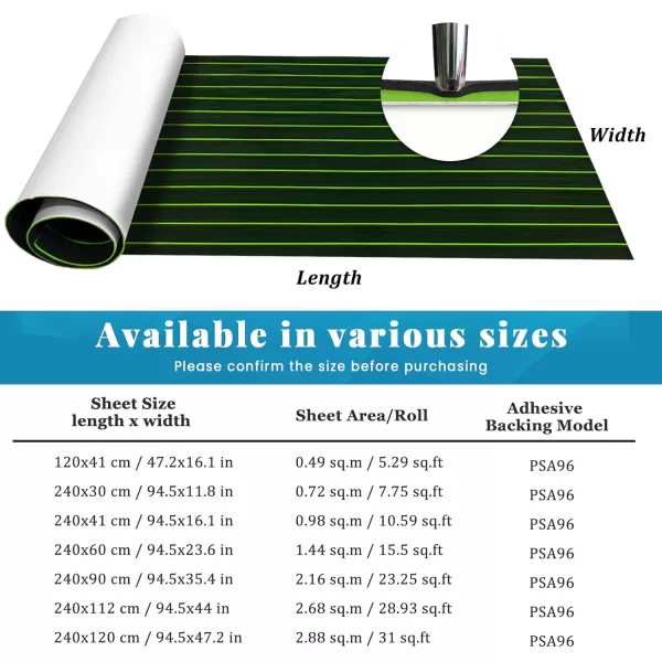 imageKXKZREN Boat Flooring EVA Foam Decking Sheet Faux Teak Marine Mat Marine Carpet Cooler Tops NonSlip SelfAdhesive Flooring for Motorboat RV Yacht Kayak Swim Platform 94quot x 47quot44quot35quot23quot16quotBlack With Green Seam Lines